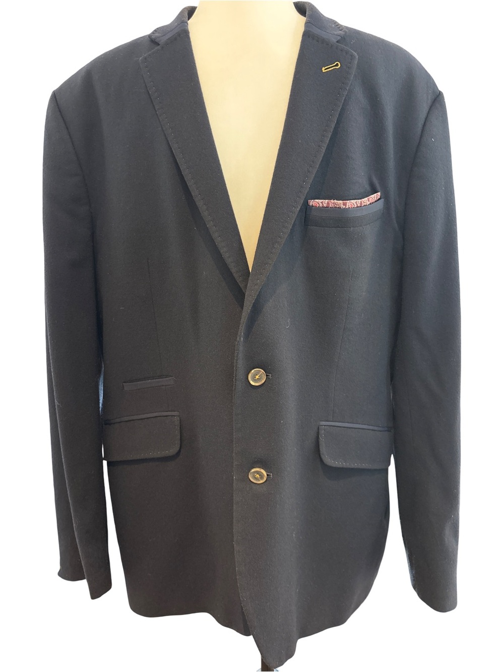 Ted Baker London Navy Blue Sport Coat Blazer Jacket With Pocket Square Trim